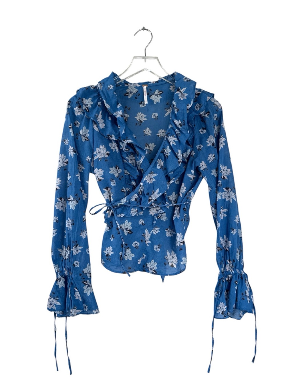 Free People Amanda Ruffle Wrap Top Cool Combo Blue Floral Size Small